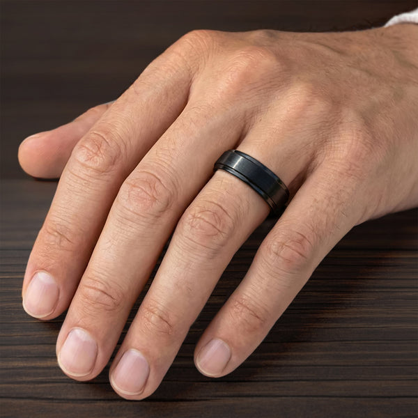 Men's Tungsten Wedding Ring - Brushed Finish & Step Edge | Triton