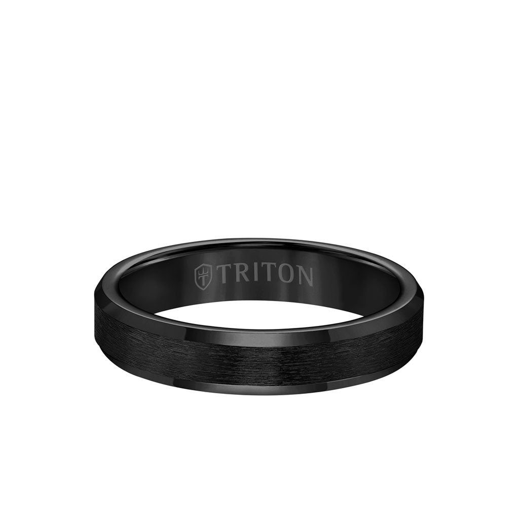Men's Tungsten Wedding Ring - Brush Finish & Bevel Edge | Triton