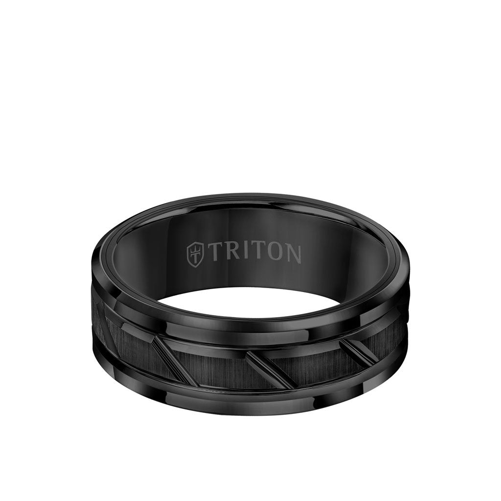 Men's Tungsten Wedding Ring - Diagonal Cut & Step Edge | Triton
