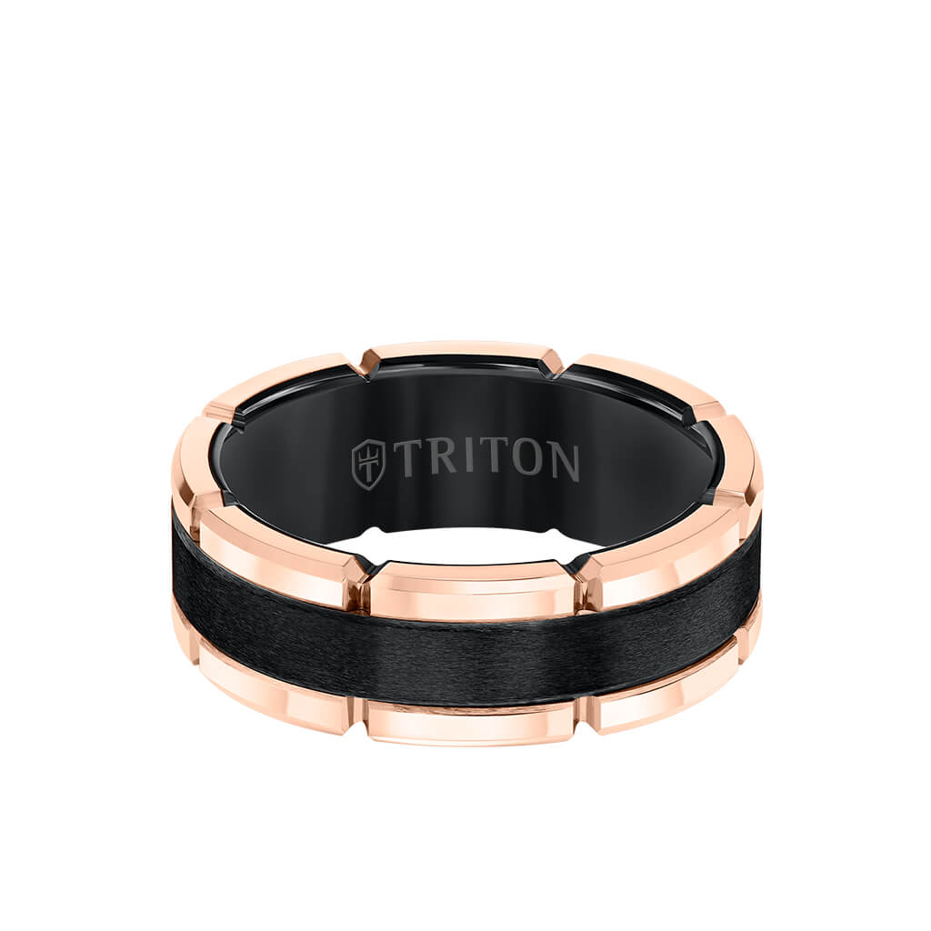 Men's Tungsten Wedding Ring - Brushed Center & Link Edge | Triton
