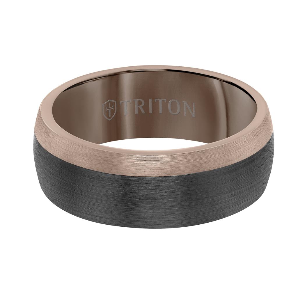 Espresso Tungsten Wedding Ring - Color Blocked Dome Design