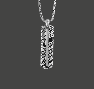 Silver  & Damascus Pattern Dog Tag Necklace