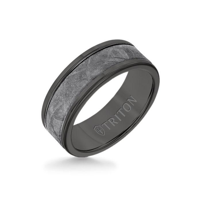 トップス mito Ring Triton Tungsten Carbide and Meteorite Wedding Band Ring - Triton