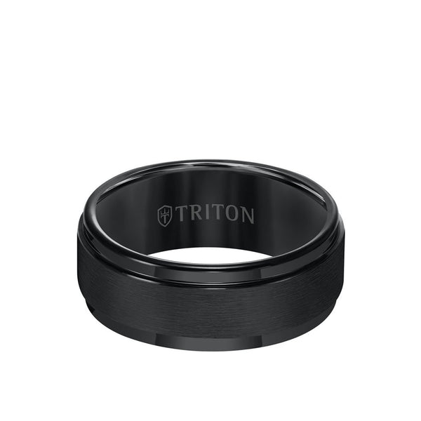 9MM Tungsten Carbide Ring Brushed Finish & Step Edge - Triton Jewelry