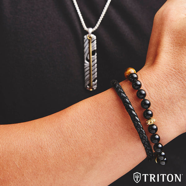 T89 Double-Wrap Braided Leather Bracelet with Silver-Satin Magnetic Closure  - Triton Jewelry