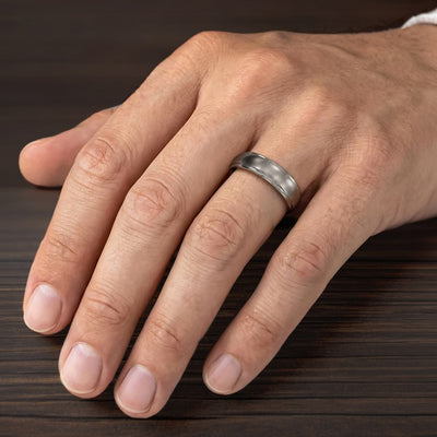 6MM Titanium Ring - Domed Satin Center and Step Edge