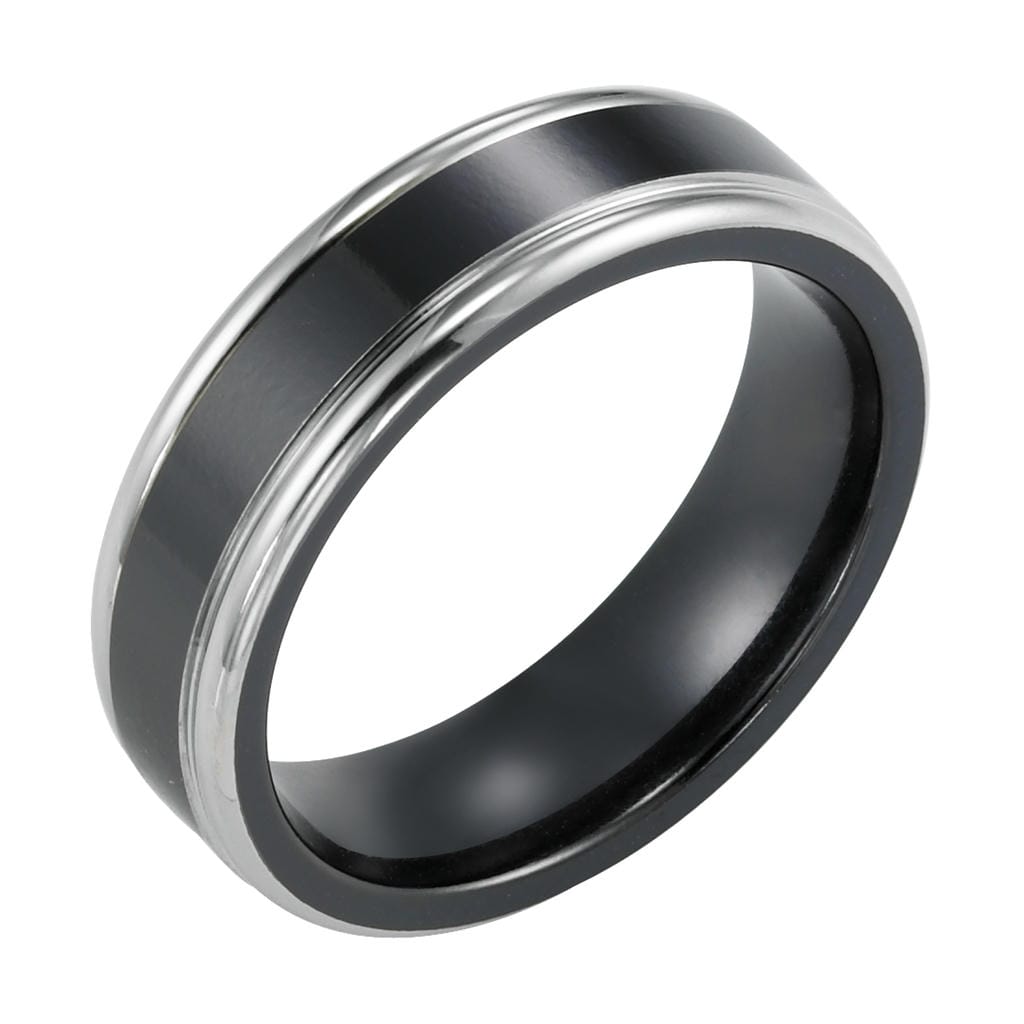 6.5mm Flat Comfort Fit Black Titanium Band with Step edge