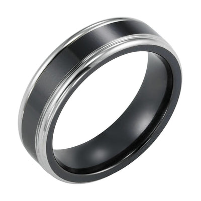 6.5mm Flat Comfort Fit Black Titanium Band with Step edge