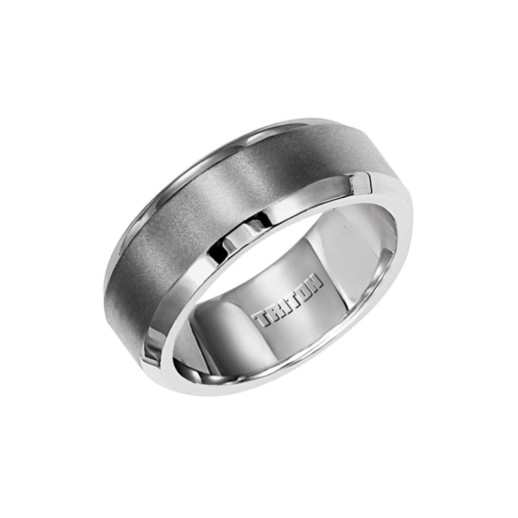 7mm Flat Brush Finish Stainless Steel Comfort Fit Band with Bright Polish Bevel Edge