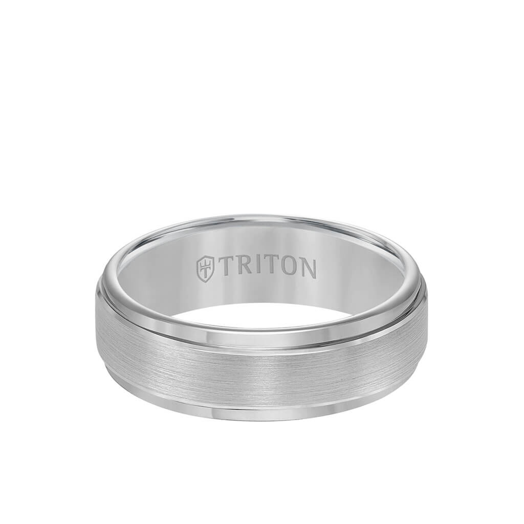 Men's Tungsten Wedding Ring - Brushed Finish & Step Edge