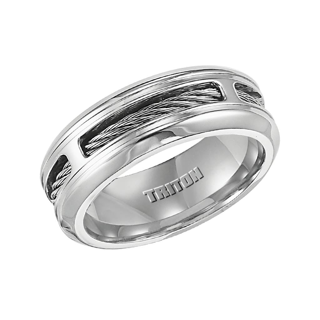 7mm Stainless steel comfort fit band with cable inlay