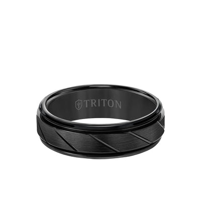 7MM Tungsten Carbide Ring - Diagonal Cut Center and Round Edge