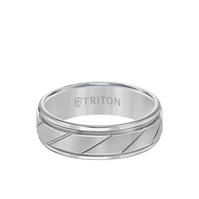 7MM Tungsten Carbide Ring - Diagonal Cut Center and Round Edge