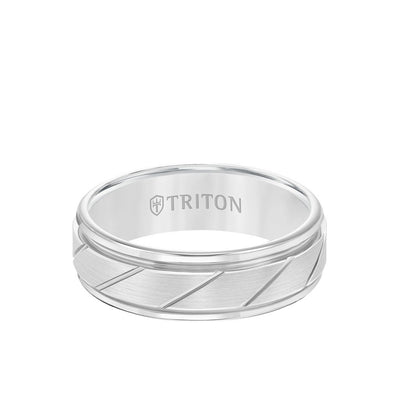 7MM Tungsten Carbide Ring - Diagonal Cut Center and Round Edge