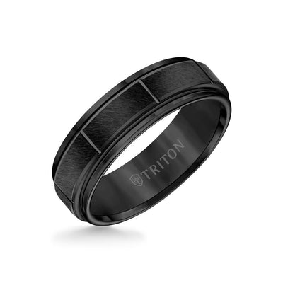 7MM Tungsten Carbide Ring - Vertical Cut Center and Step Edge