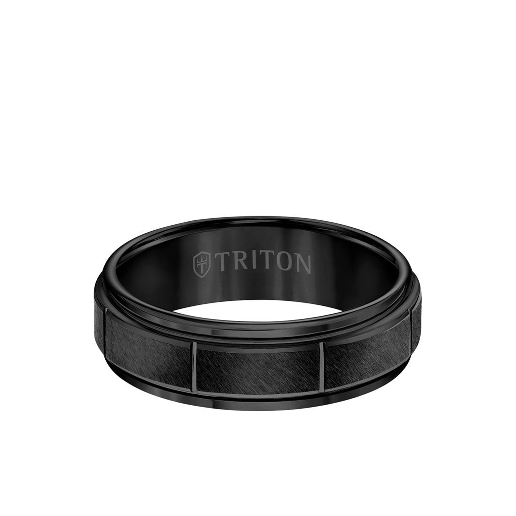 7MM Tungsten Carbide Ring - Vertical Cut Center and Step Edge