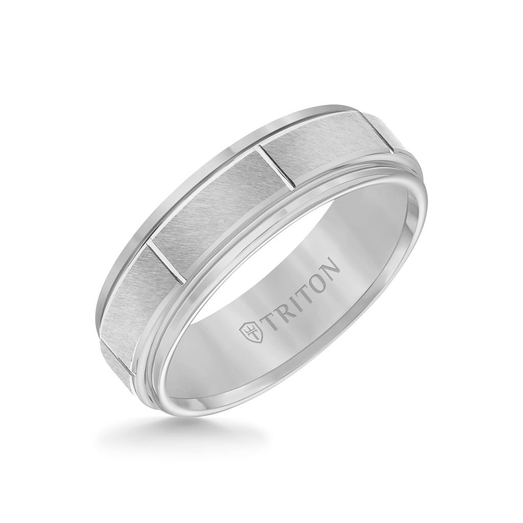 7MM Tungsten Carbide Ring - Vertical Cut Center and Step Edge