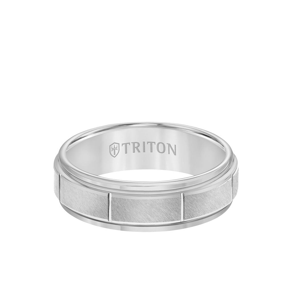 7MM Tungsten Carbide Ring - Vertical Cut Center and Step Edge