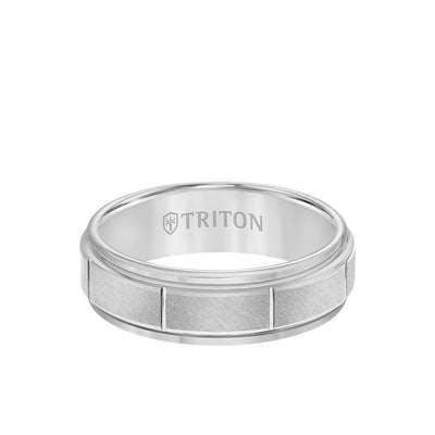 7MM Tungsten Carbide Ring - Vertical Cut Center and Step Edge