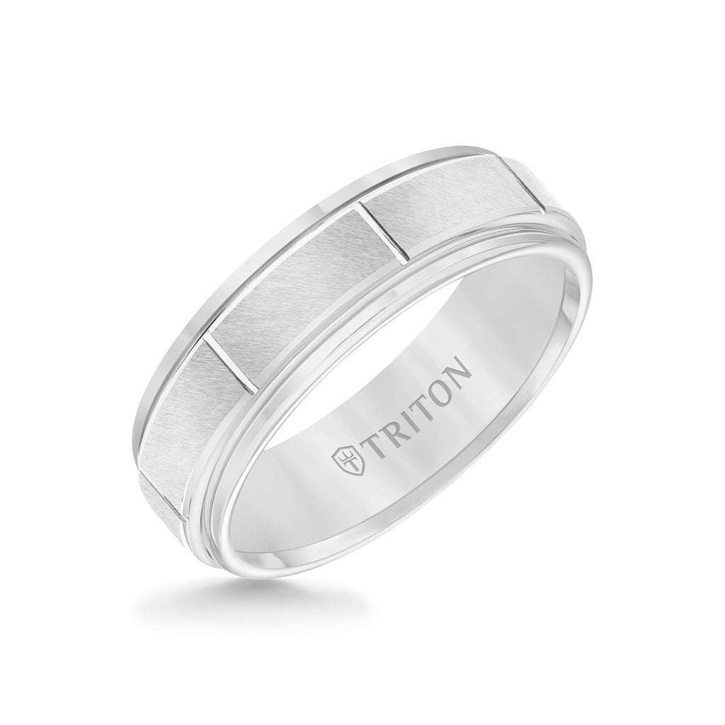 7MM Tungsten Carbide Ring - Vertical Cut Center and Step Edge