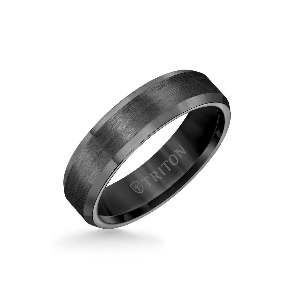 6mm Matte Black Tungsten Carbide Wedding Band – Men's Or Ladies Pipe Cut Ring