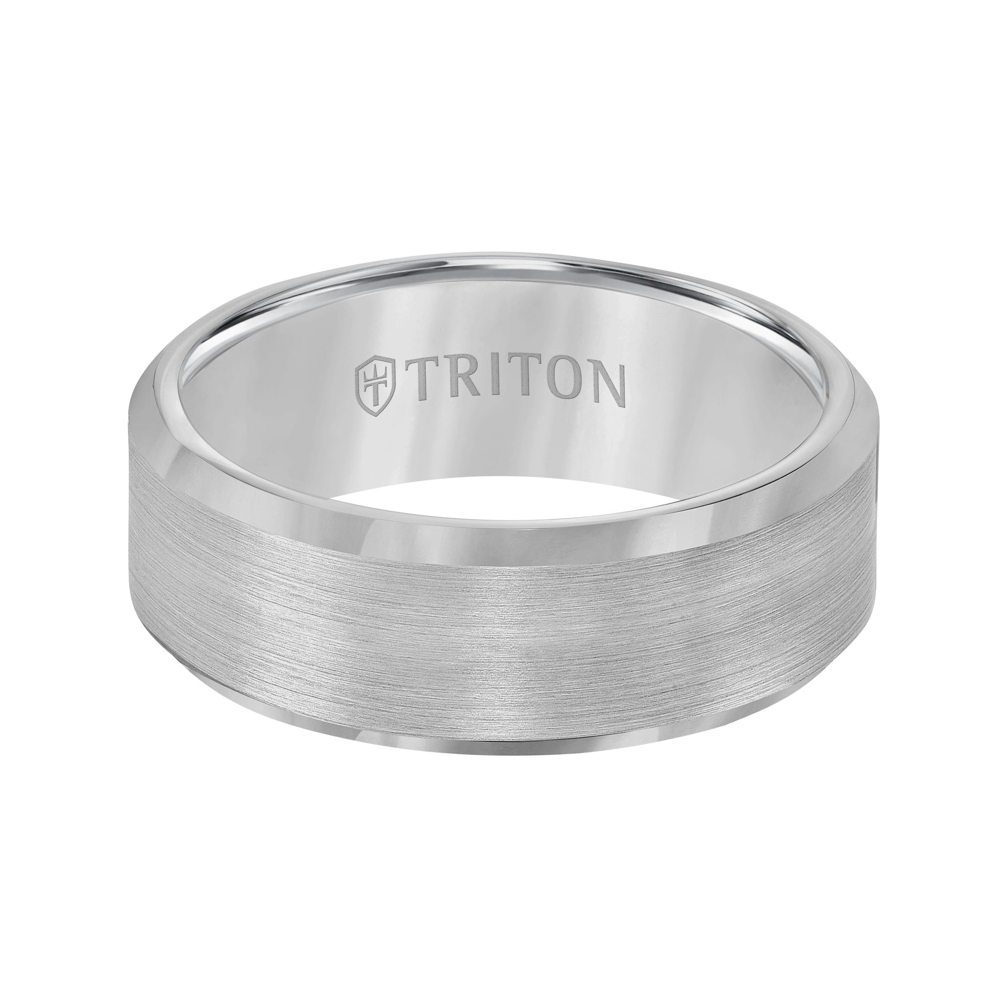 8MM Tungsten Carbide Ring - Satin Finish Center and Bevel Edge