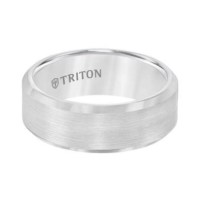 8MM Tungsten Carbide Ring - Satin Finish Center and Bevel Edge