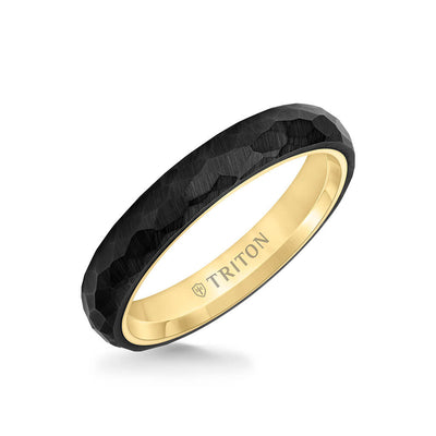 4MM Tungsten Carbide + 14K Gold Ring - Organic Faceted Pattern with 14K Gold Interior