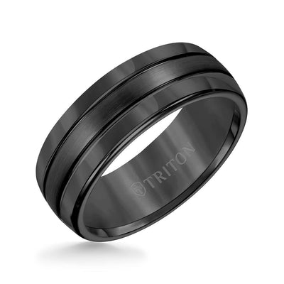 8MM Black Tungsten Carbide Ring Bright Finish - Triton Jewelry