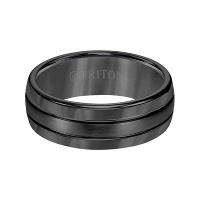 8MM Black Tungsten Carbide Ring Bright Finish - Triton Jewelry