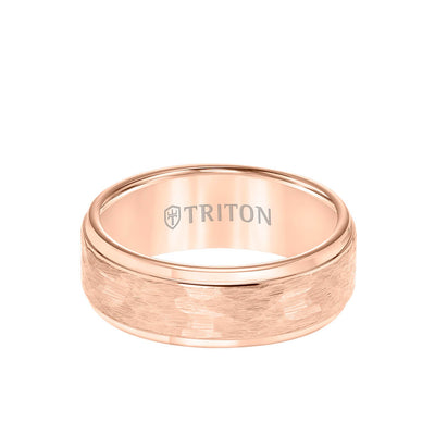 8MM Tungsten Carbide Ring Hammered Center & Step Edge - Triton Jewelry