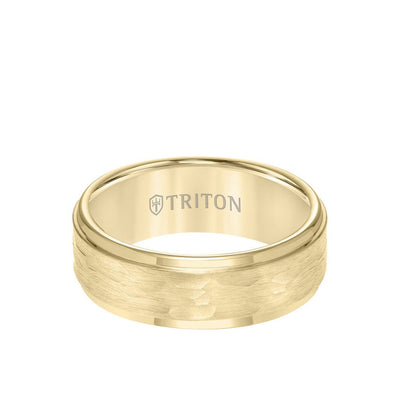 8MM Tungsten Carbide Ring Hammered Center & Step Edge - Triton Jewelry