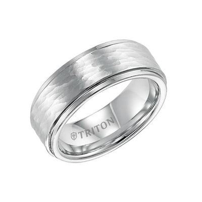 8mm Cobalt Step Edge Comfort Fit Band with Hammer Finish Center