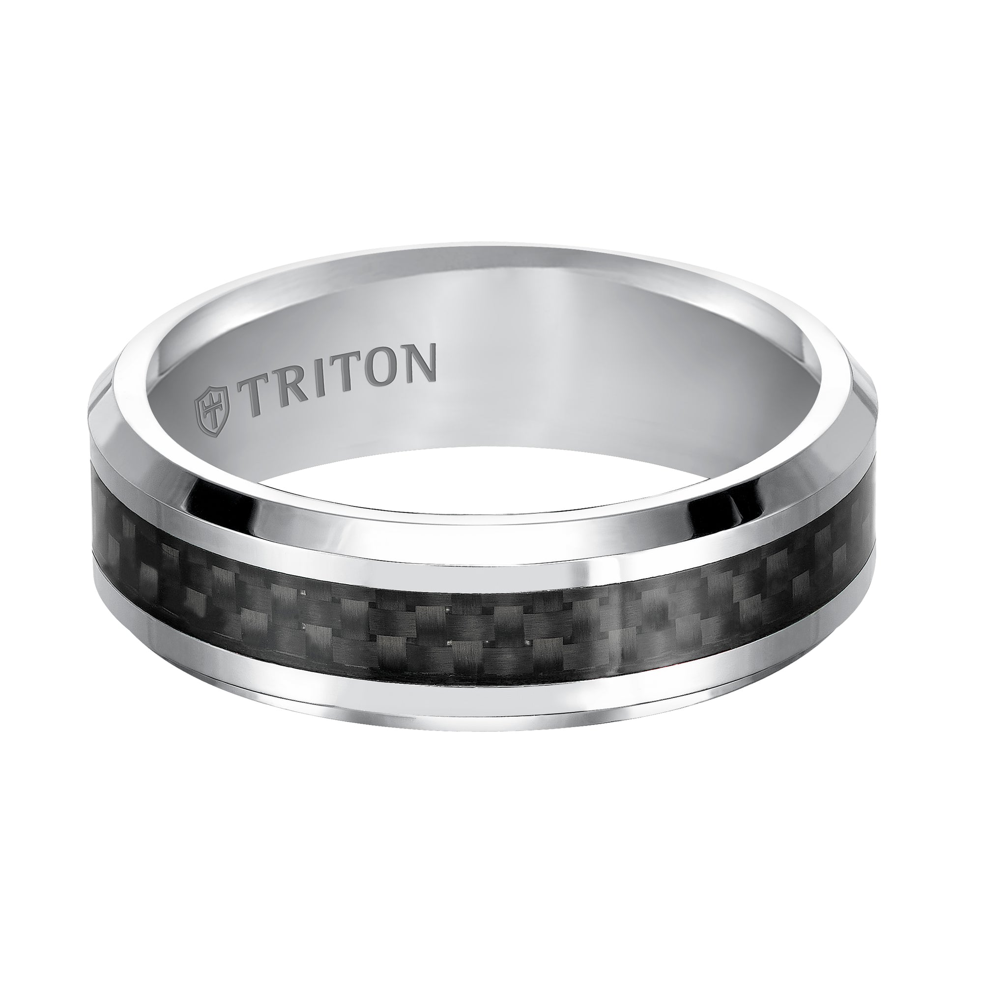 7mm Cobalt beveled edge comfort fit band with Black Carbon Fiber Inlay