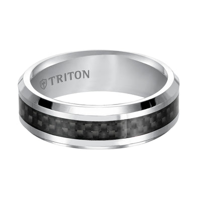 7mm Cobalt beveled edge comfort fit band with Black Carbon Fiber Inlay