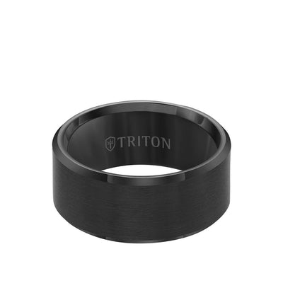 10MM Black Tungsten Carbide Ring - Satin Center and Bevel Edge