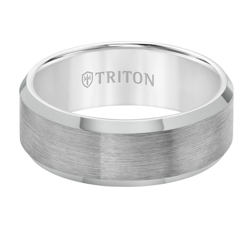 10MM Tungsten Carbide Ring - Satin Center and Bevel Edge