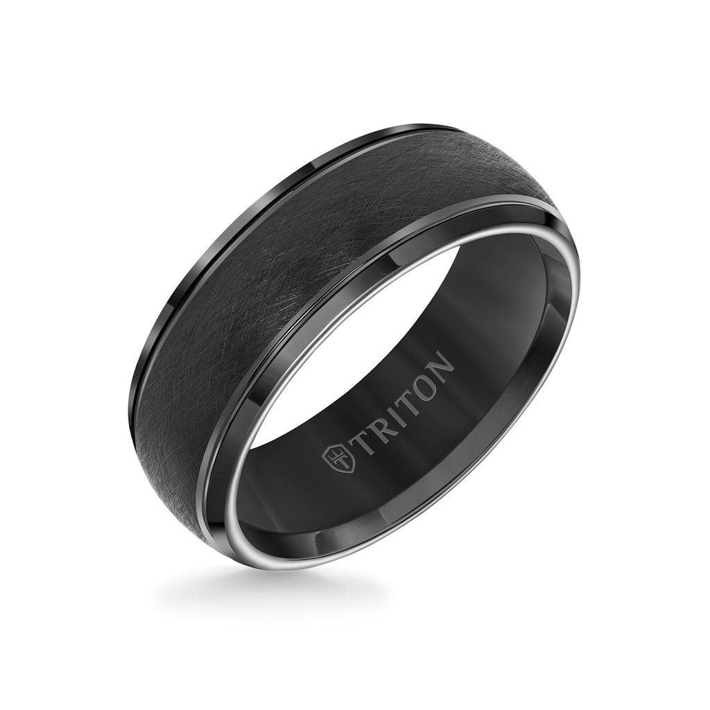 8MM Tungsten Carbide Ring Wire Brush & Flat Edge - Triton Jewelry