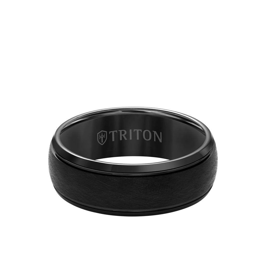 8MM Tungsten Carbide Ring Wire Brush & Flat Edge - Triton Jewelry