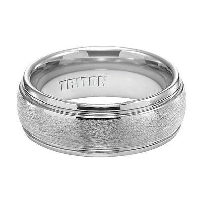 8MM Tungsten Carbide Ring - Domed Wire Brush Center and Flat Edge