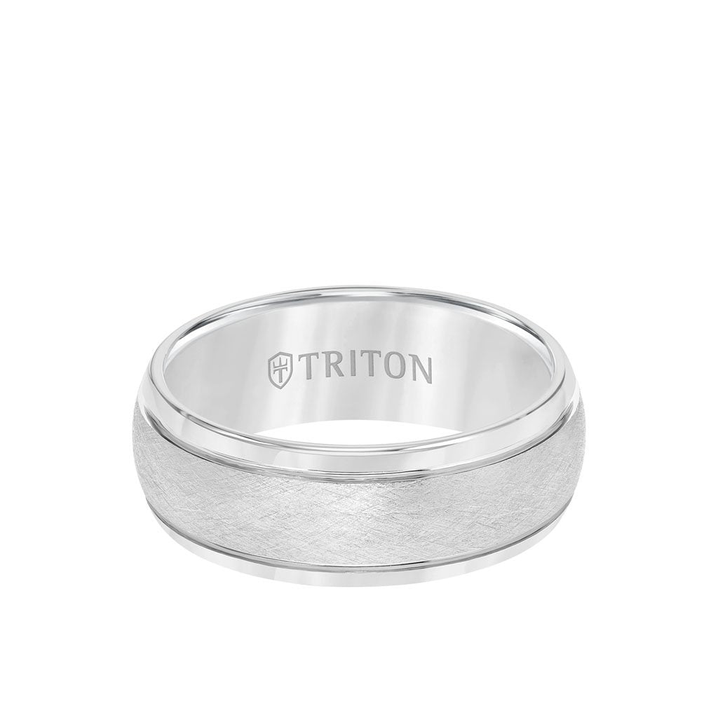 8MM Tungsten Carbide Ring Wire Brush & Flat Edge - Triton Jewelry
