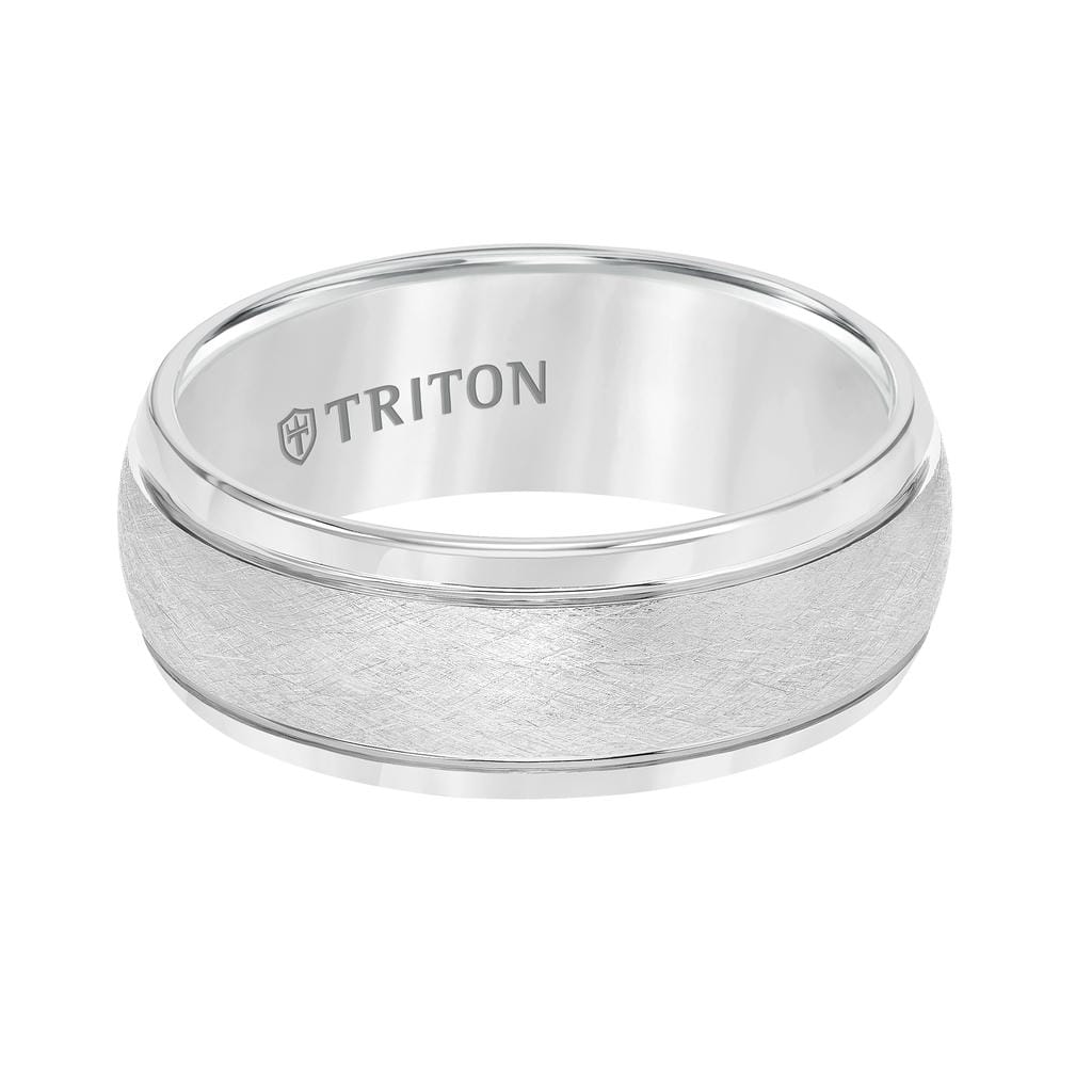 8MM Tungsten Carbide Ring - Domed Wire Brush Center and Flat Edge