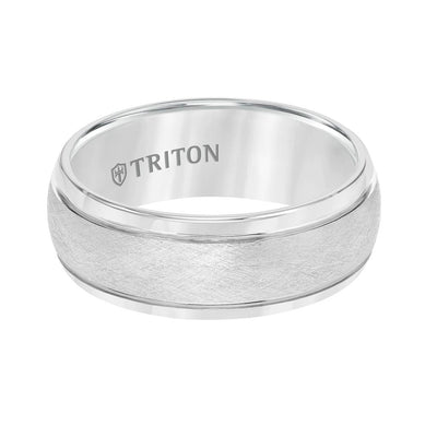 8MM Tungsten Carbide Ring - Domed Wire Brush Center and Flat Edge