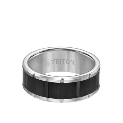 8.5MM Tungsten Carbide Ring - Brick Pattern Center and Bevel Edge