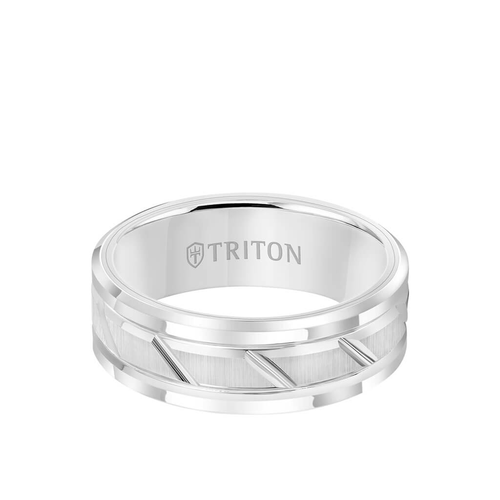 8MM Tungsten Carbide Ring Diagonal Cut Center - Triton Jewelry
