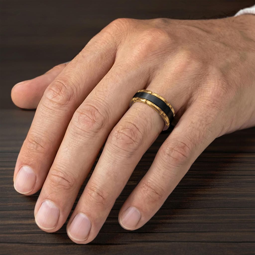 8MM Tungsten Carbide Ring - Flat Brushed Center and Link Edge