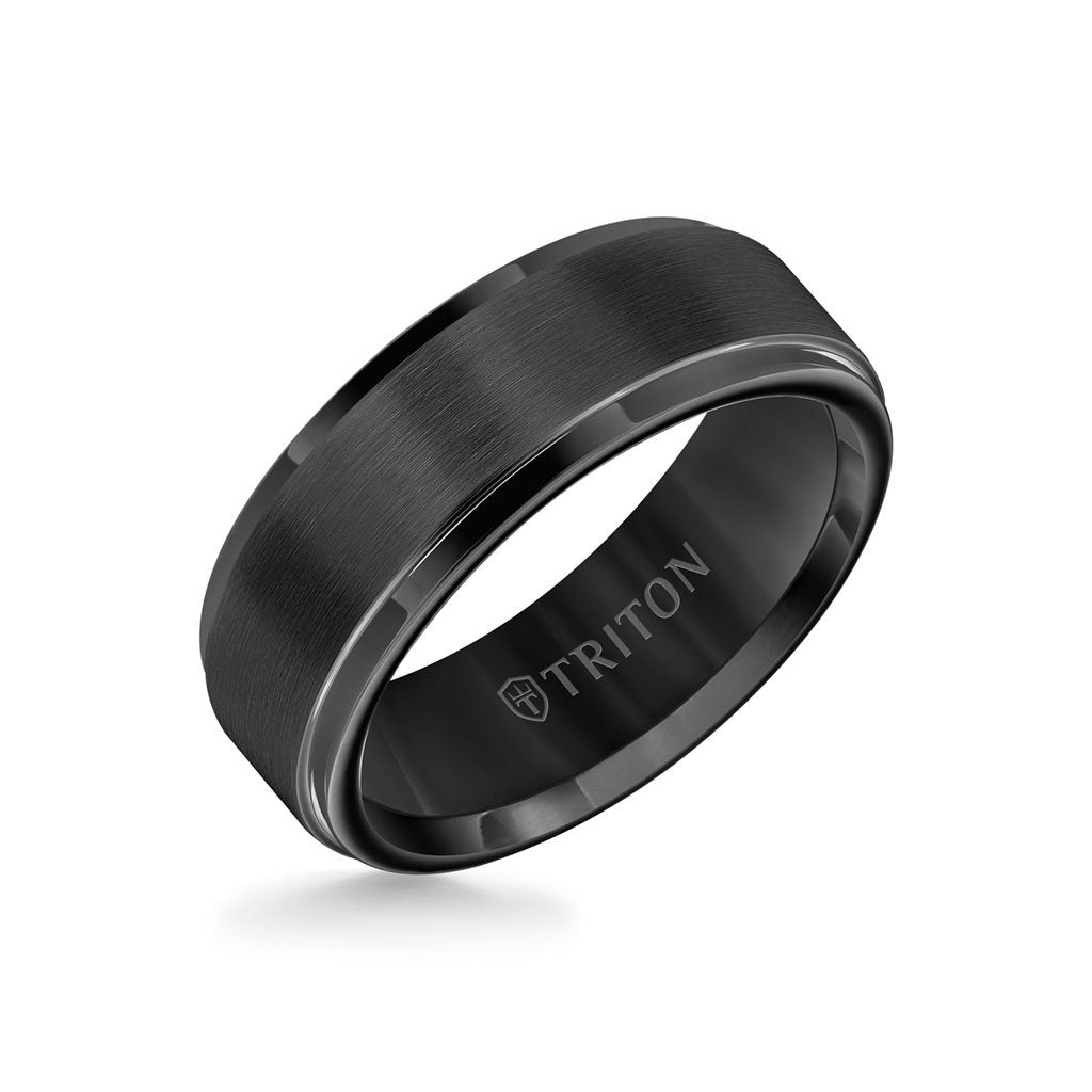 8MM Tungsten Carbide Ring - Satin Center and Step Edge