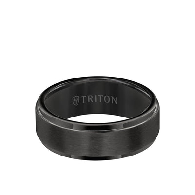 8MM Tungsten Carbide Ring Satin Center & Step Edge - Triton Jewelry