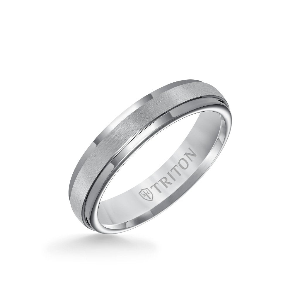 5MM Grey Tungsten Carbide Ring - Satin Center and Step Edge