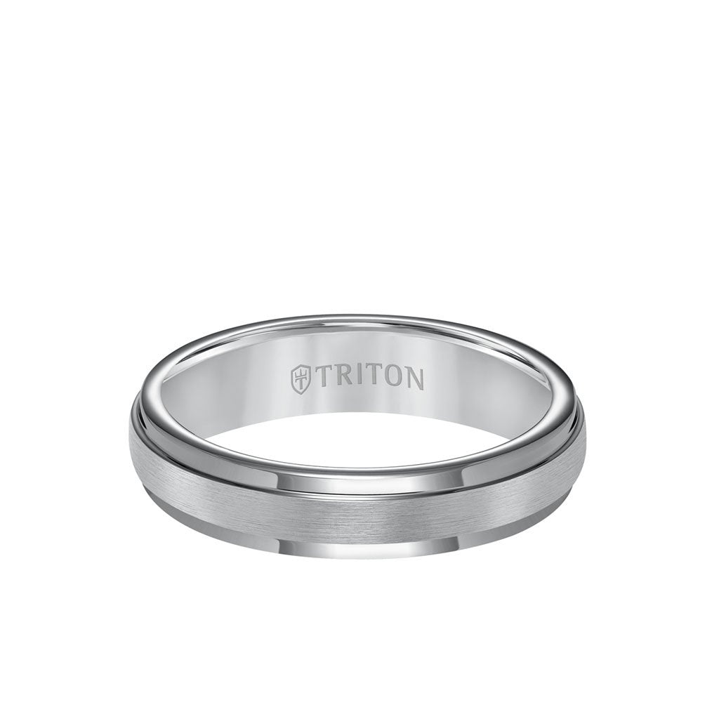 5MM Grey Tungsten Carbide Ring - Satin Center and Step Edge